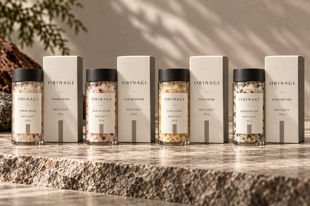 ORINAGI Bath Salts scent collection — packaging concepts; sold individually