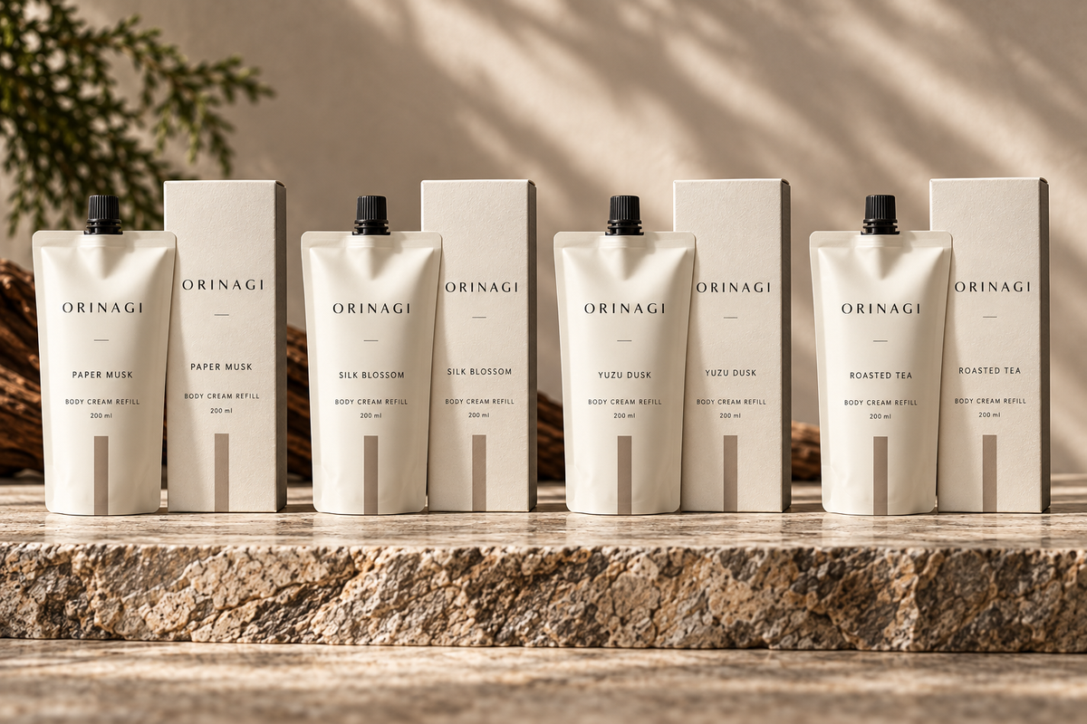 ORINAGI Body Cream Refill scent collection — packaging concepts; sold individually