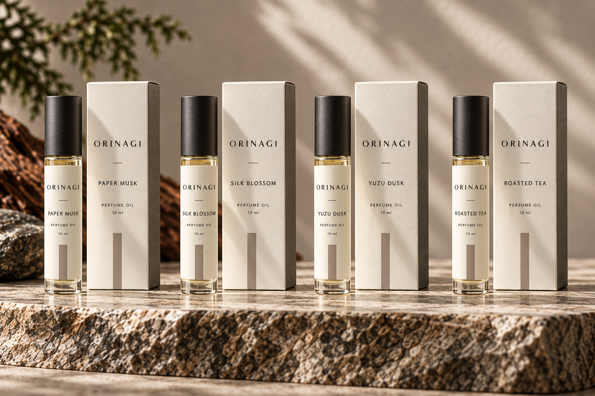 ORINAGI Perfume Oil scent collection — packaging concepts; sold individually
