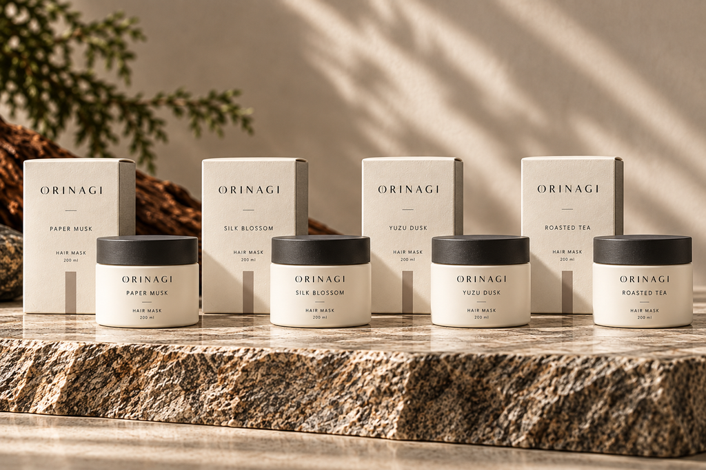 ORINAGI Hair Mask scent collection — packaging concepts; sold individually