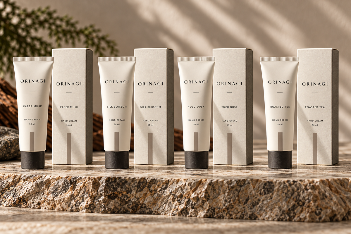 ORINAGI Hand Cream scent collection — packaging concepts; sold individually
