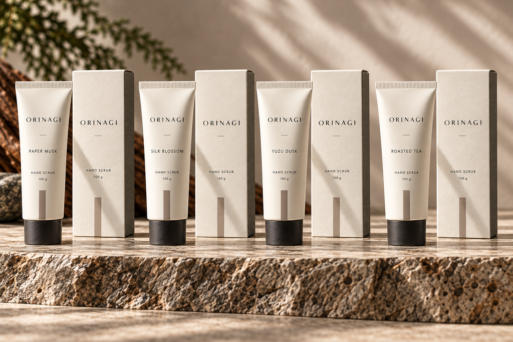 ORINAGI Hand Scrub scent collection — packaging concepts; sold individually