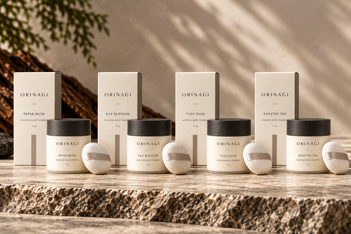 ORINAGI Scented Body Powder scent collection — packaging concepts; sold individually