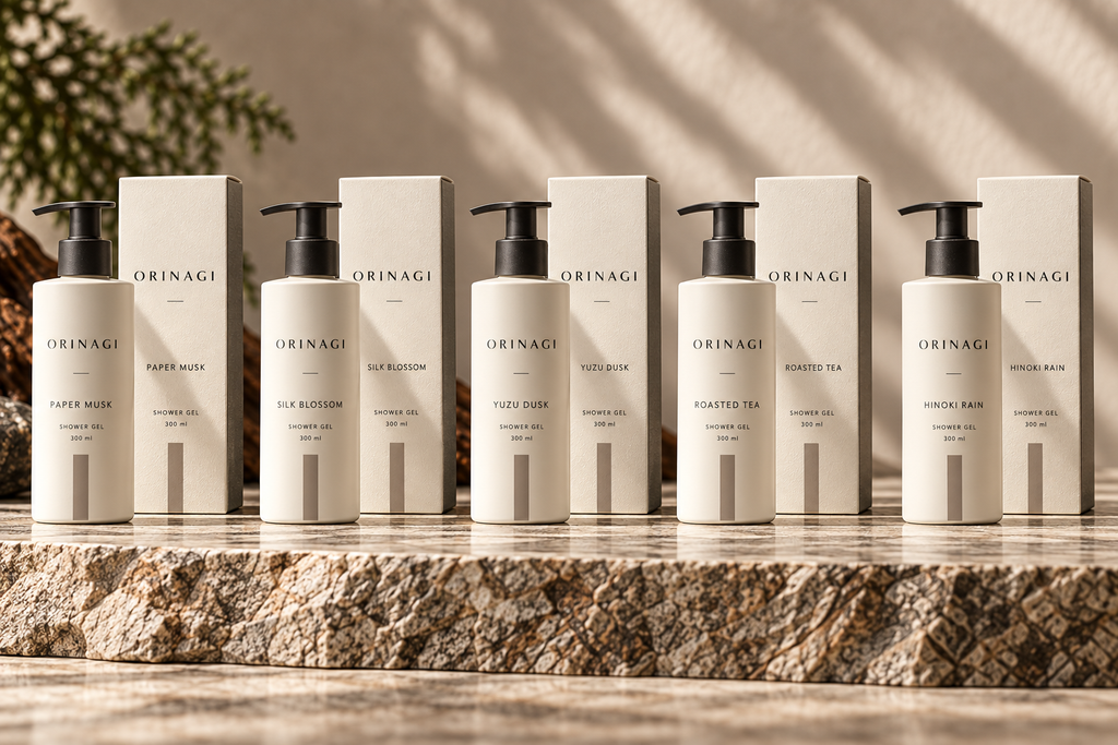 ORINAGI Shower Gel scent collection — packaging concepts; sold individually