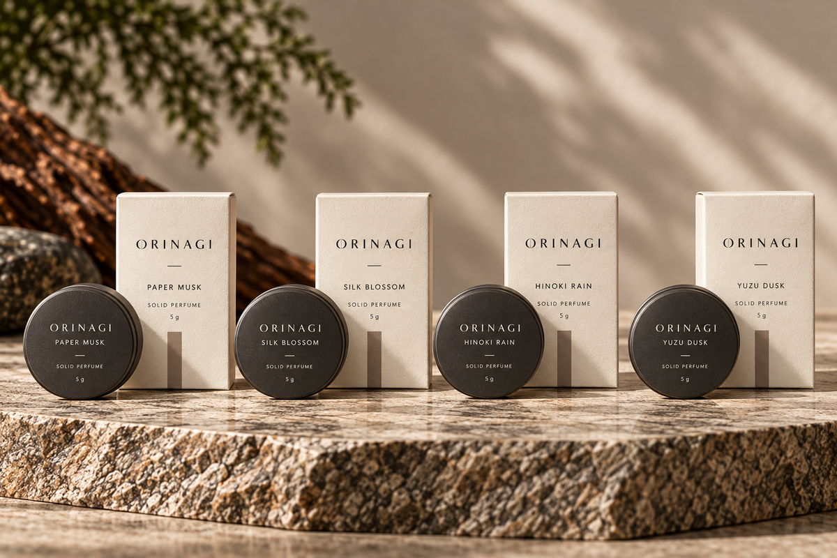 ORINAGI Solid Perfume scent collection — packaging concepts; sold individually
