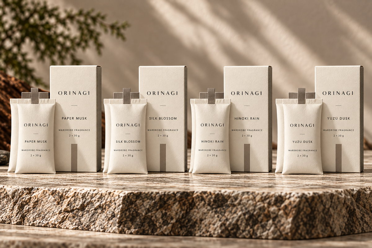 ORINAGI Wardrobe Fragrance scent collection — packaging concepts; sold individually